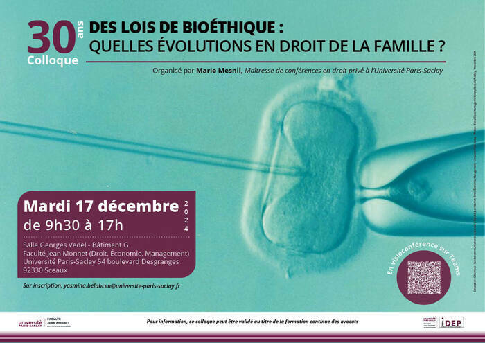 30ans DES LOIS DE BIOÉTHIQUE :Quelles évolutions en droit de la famille ?